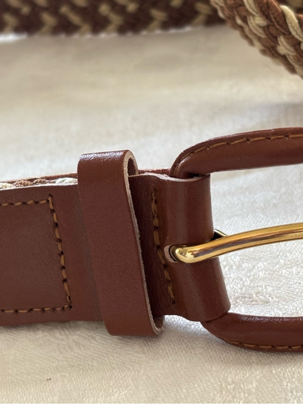 Brown Leather Belt with Gold Buckle
